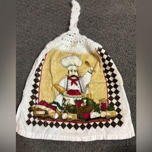 Vintage Kitchen Italian Chef Pasta Kitchen Hand Dish Towel Crochet Hanging Top